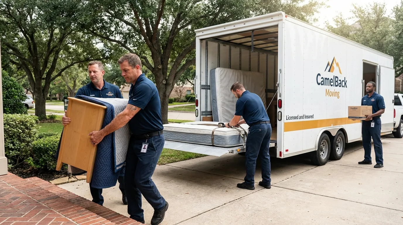 Crew loading residential truck for cross-state move from Palmdale, CA